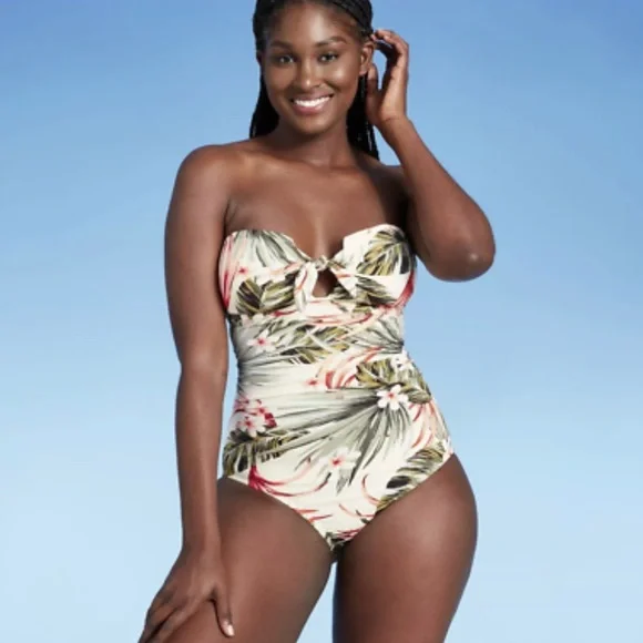 NWT Kona Sol Tropical Print swim Suit with detachable straps, Size M - Picture 3 of 12